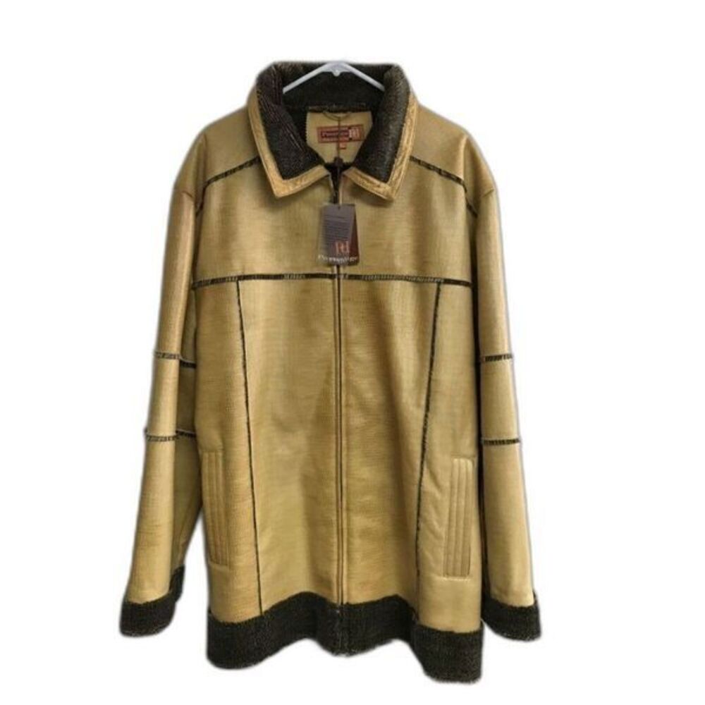 Royal Prestige Faux Leather Fur Trim Zip Coat Jacket Pockets Lined XL Men New